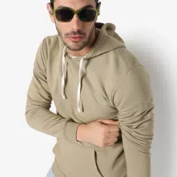 Campus Sutra Beige Cotton Regular Fit Hooded Sweatshirt-28