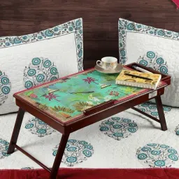 India Circus by Krsnaa Mehta Peacock Throne Printed Aqua Green Teak Wood Laptop Table-13