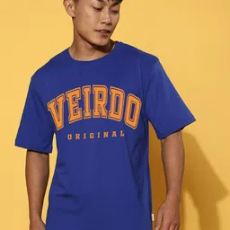 VEIRDO Men Typography Printed Pure Cotton Oversized T-shirt-image-74