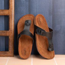 Styli Men's Black T-Strap Sandals-image-55