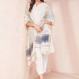 Fabindia White Floral Print Dupatta-image-73