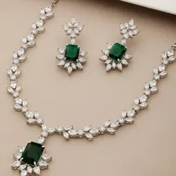 Saraf RS Jewellery Silver Plated Green AD Studded Floral Jewellery Set-image-72