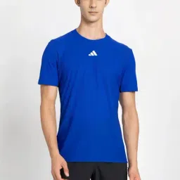 Adidas Blue Slim Fit Logo Printed Sports T-Shirt-picture-1