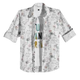 Cavio Boys White Cotton Printed Shirt-image-77