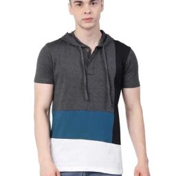 Kalt White & Dark Grey Regular Fit Hooded T-Shirt-image-40