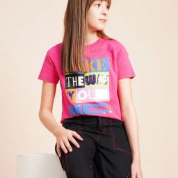 VERO MODA GIRL Raspberry Typography Round Neck Tshirt-image-4