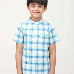 Biglilpeople Boys Blue & White Cotton Checks Shirts-image-106