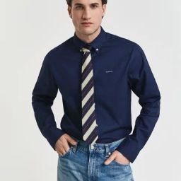 GANT Blue Regular Fit Solid Shirt-picture-4