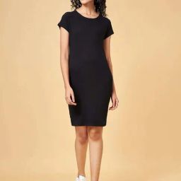 People by Pantaloons Jet Black Shift Dress-image-97