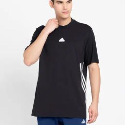 Adidas Black Loose Fit Striped Sports T-Shirt-image-75