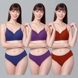 AROUSY Blue & Purple Cotton Bra Panty Set - Pack Of 3-image-80