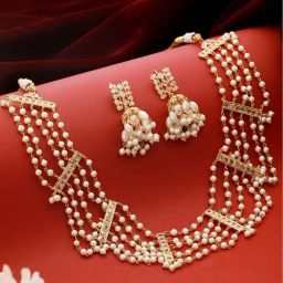 Saraf RS Jewellery Gold Toned Pearl Beaded Minimal Choker Jewellery Set-11