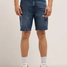 The Bear House Blue Cotton Relaxed Fit Solid Shorts-picture-13