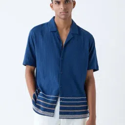 ETA by Westside Indigo Crinkle-Textured Relaxed-Fit Cotton Shirt-picture-28