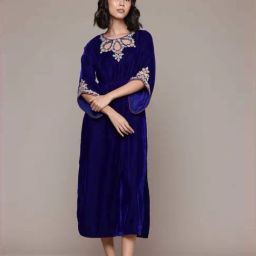 Aarke Ritu Kumar Royal Blue Roobab Velvet Kaftan Dress-image-2