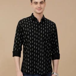 CAVALLO by Linen Club Black Linen Blend Slim fit Print casual shirts-image-71