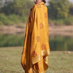 Chidiyaa Gold Dola Silk Block printed Saree image 2