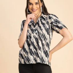 Moomaya Black & Beige Cotton Printed Top-image-45