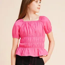 VERO MODA GIRL Hot Pink Solid Flare Top-image-67