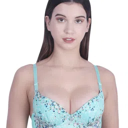 BRACHY Women Sea Green & Grey Floral Underwired Lightly Padded Pushup T-Shirt Bra-10