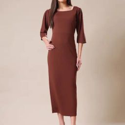 PURVAJA Brown Solid Dress-image-98