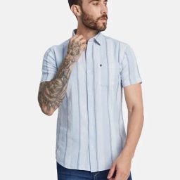 Mettle Blue Cotton Regular Fit Striped Shirt-picture-24