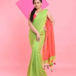 Arhi Green & Pink Cotton Woven Saree With Unstitched Blouse-picture-8