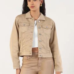 SHOWOFF Khaki Denim Solid Jacket-image-50