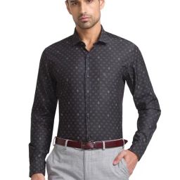 Raymond Dark Green Contemporary Fit Self Design Shirt-image-97