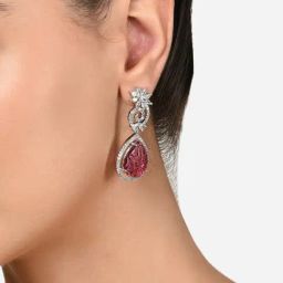 Zaveri Pearls Wine Stone Dazzling Cubic Zirconia Brass Contemporary Drop Earrings-ZPFK15822-31
