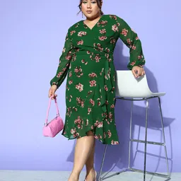 CURVE BY KASSUALLY Plus Size Floral Georgette Midi Dress-10