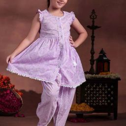 Libas Kids Girls Purple Cotton Floral Kurta Sets-image-26