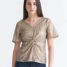 SHAYE Beige Polyester Embellished Top-picture-37
