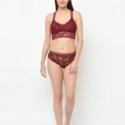 Da Intimo Maroon Lace Bralette With Bikini Panty-40