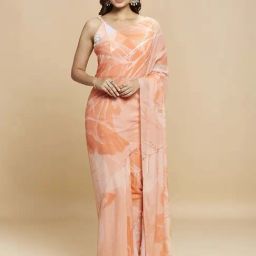 navyasa by liva Fresh Coral Embellished Saree With Unstitched Blouse-picture-29