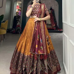 JULEE Floral Printed Ready to Wear Art Silk Lehenga & Unstitched Blouse With Dupatta-picture-29