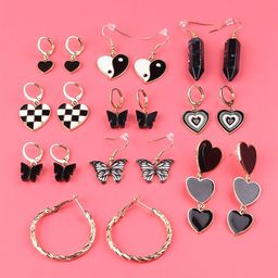 DressBerry Set Of 10 Gold-Plated Contemporary Drop Earrings-image-4