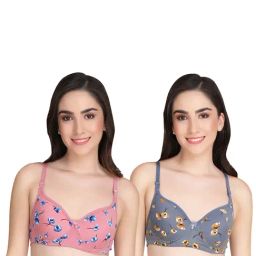 AROUSY Pink & Grey Cotton Printed T-Shirt Bra - Pack Of 2-picture-7