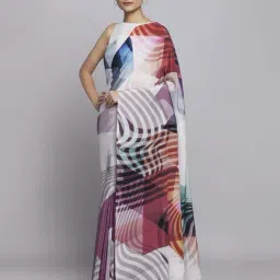 navyasa by liva Off-White & Purple Printed Saree With Unstitched Blouse-image-80