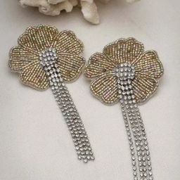 Moedbuille Crystals Handcrafted Floral Contemporary Design Tasselled Earrings-15