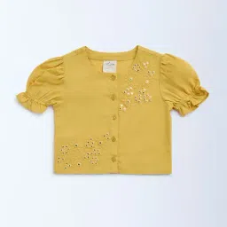 Utsa Kids by Westside Yellow Floral Embroidered Cotton Ethnic Top-picture-21