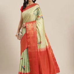 Silk Land Silk Green Woven Saree With Unstitched Blouse-picture-20