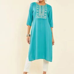 Soch Blue Embroidered Straight Kurta-image-41
