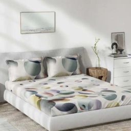 DDecor Geometric Grey & Green 136 TC Cotton Queen Bedsheet with 2 Pillow Covers-47