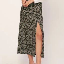 Moomaya Green Georgette Floral Print Skirt-image-89