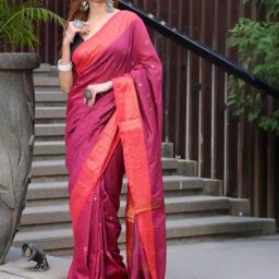 BEATITUDE Pink Cotton Banarasi Saree-image-57