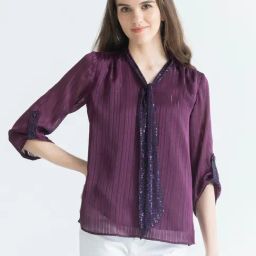 SHAYE Purple Satin Striped Top-picture-10