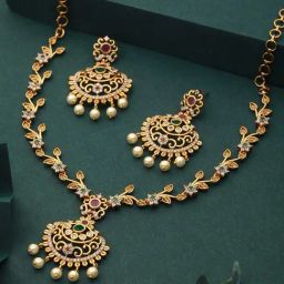 Saraf RS Jewellery Gold Plated CZ Studded Floral Jewellery Set-15