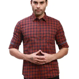 Parx Mid Red Cotton Slim Fit Checks Shirt-image-32
