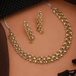 Saraf RS Jewellery Silver Toned Yellow AD Studded Minimal Designer Jewellery Set-image-54